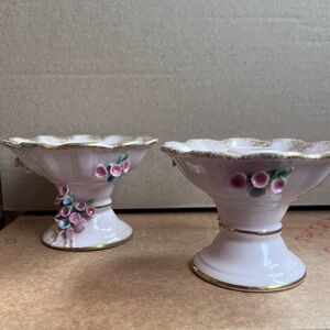 Lenox candle holders with floral design and gold trim